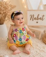تاپ شلوارک دخترانه گلبهار نخی مناسب نوزاد تا ۹ سال