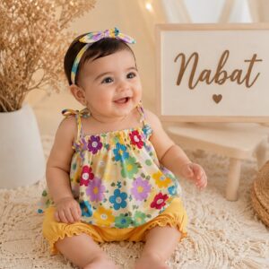 تاپ شلوارک دخترانه گلبهار نخی مناسب نوزاد تا ۹ سال