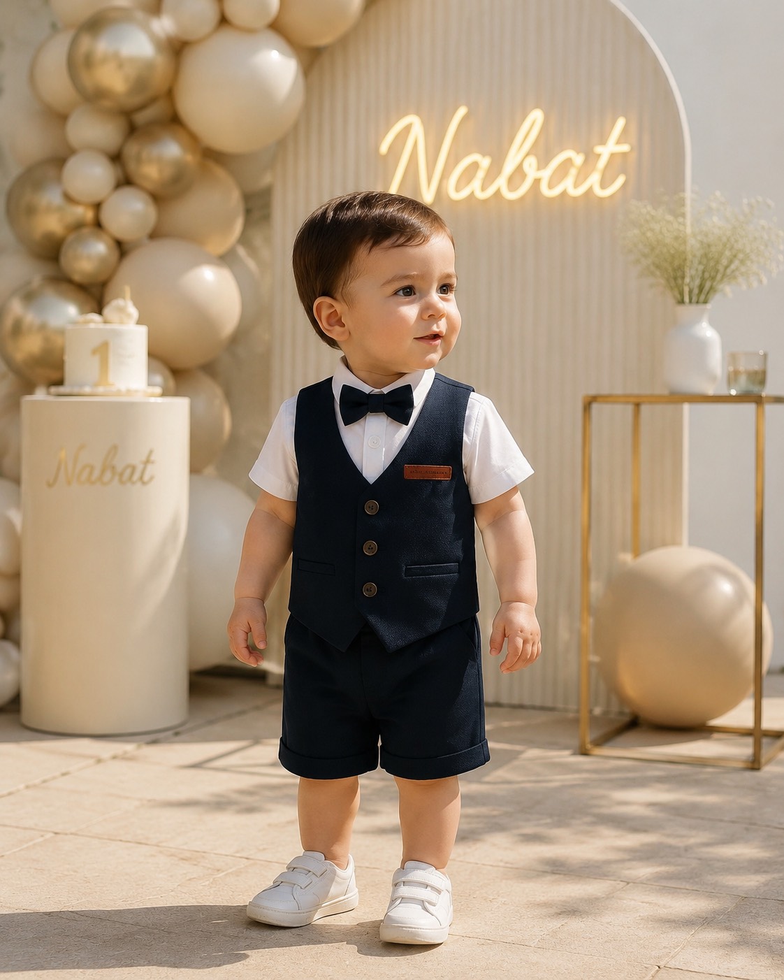 set-mini-raees-nabat.webp ست جلیقه شلوارک مینی رئیس ۴ تکه مناسب نوزاد تا ۷ سال لباس مجلسی پسرانه